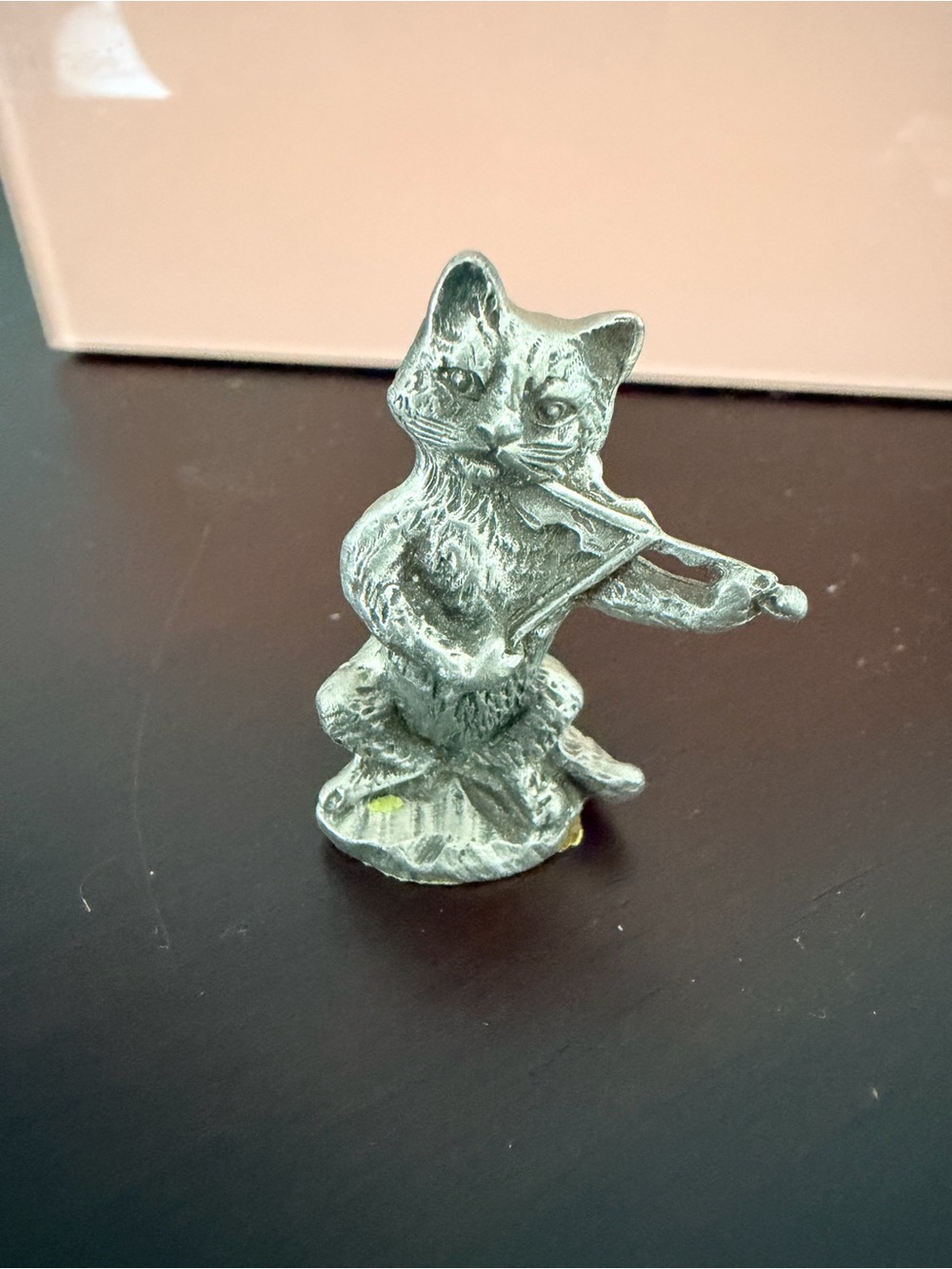 Pewter Cat Figurine Playing Violin - Decorative Home Sculpture